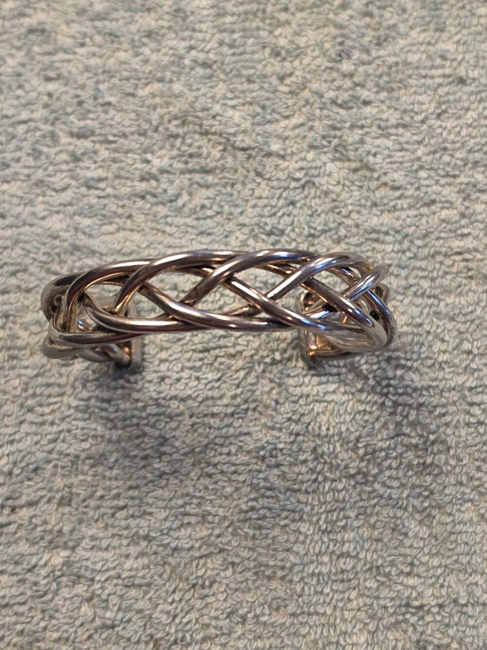 Stainless Steel Braided Wire Cuff Bracelet Open Basket Weave Polished Bangle SS